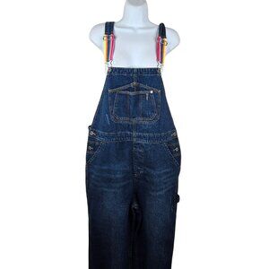 Unionbay Denim Overalls Shane Blue Wide-Leg Carpenter Womens L Rainbow Straps